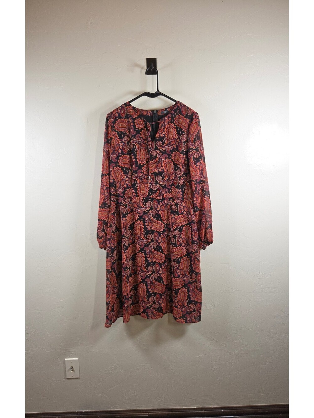 Studio 1886 Women's Medium Black Paisley Long Sleeve Dress